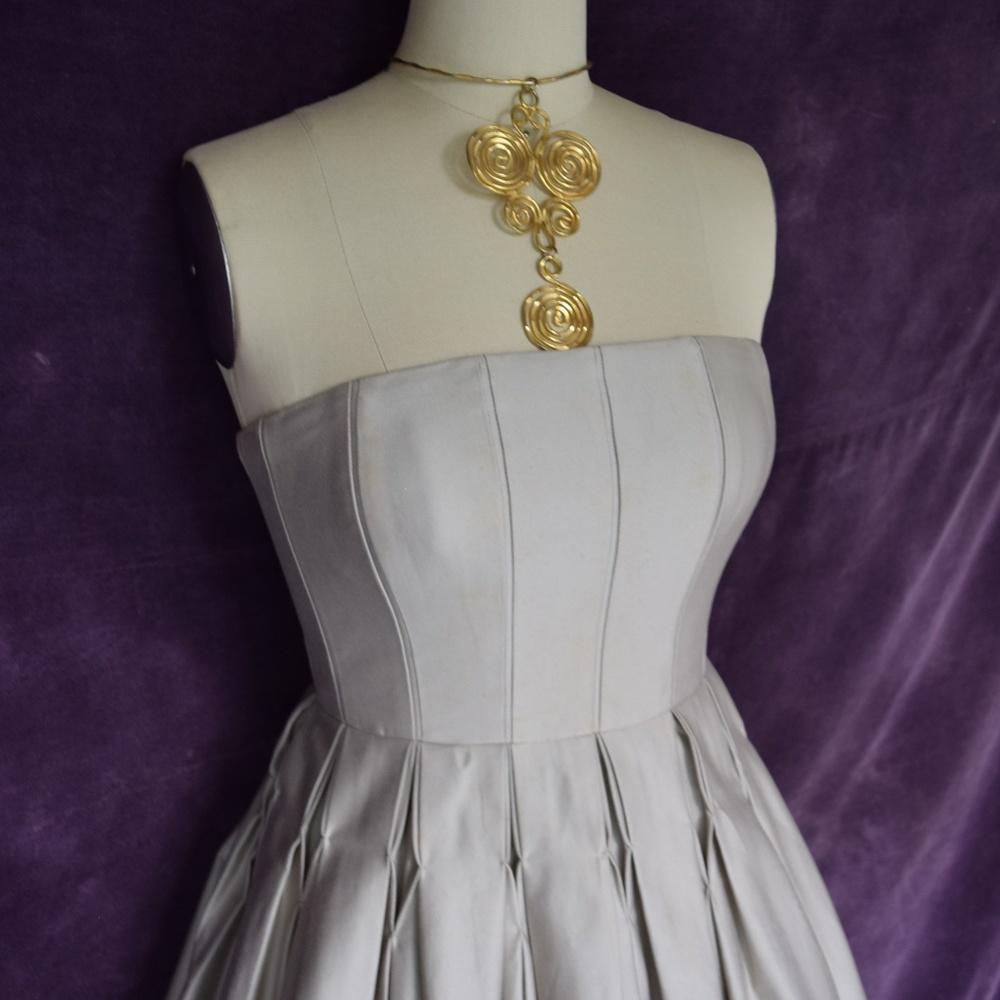 Calvin Kline Khaki full skirt pleated party dress - Picture 3 of 8
